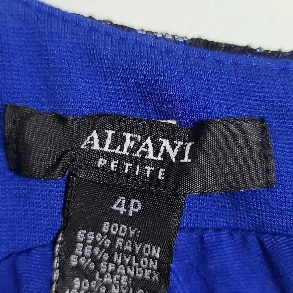 ALFANI Royal Blue With Black Lace Overlay / Black Skirt Sleeveless Dress Size 4P
